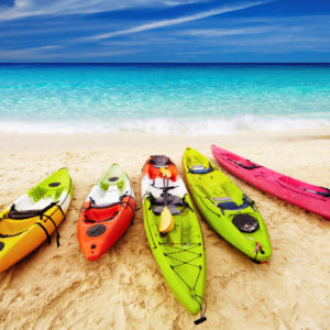Colorful kayaks on the tropical beach, Thailand