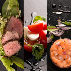 Food photo collage of salads and main courses