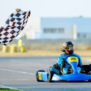 BUCHAREST, ROMANIA - AUGUST 4: Unknown pilot competing in National Karting Championship 2012 at Amkart Bucharest, on August 4, in Bucharest, Romania