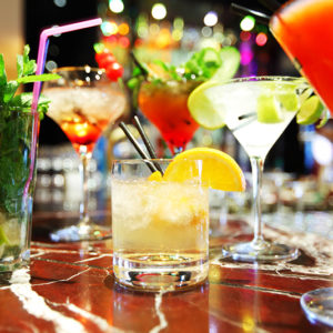 Colorful cocktails close up