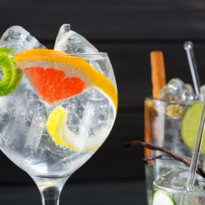 Gin tonic varied cocktails with lima lemon and grapefruit vanilla and cinnamon spices