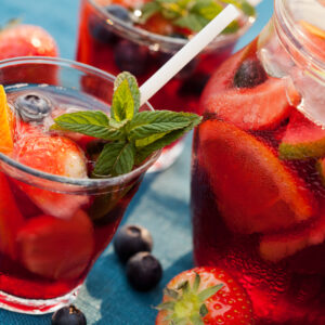 Refreshing sangria (punch) with fruits