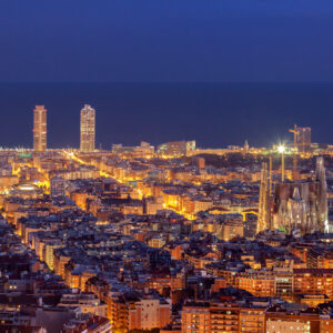 Barcelona skyline panorama at night